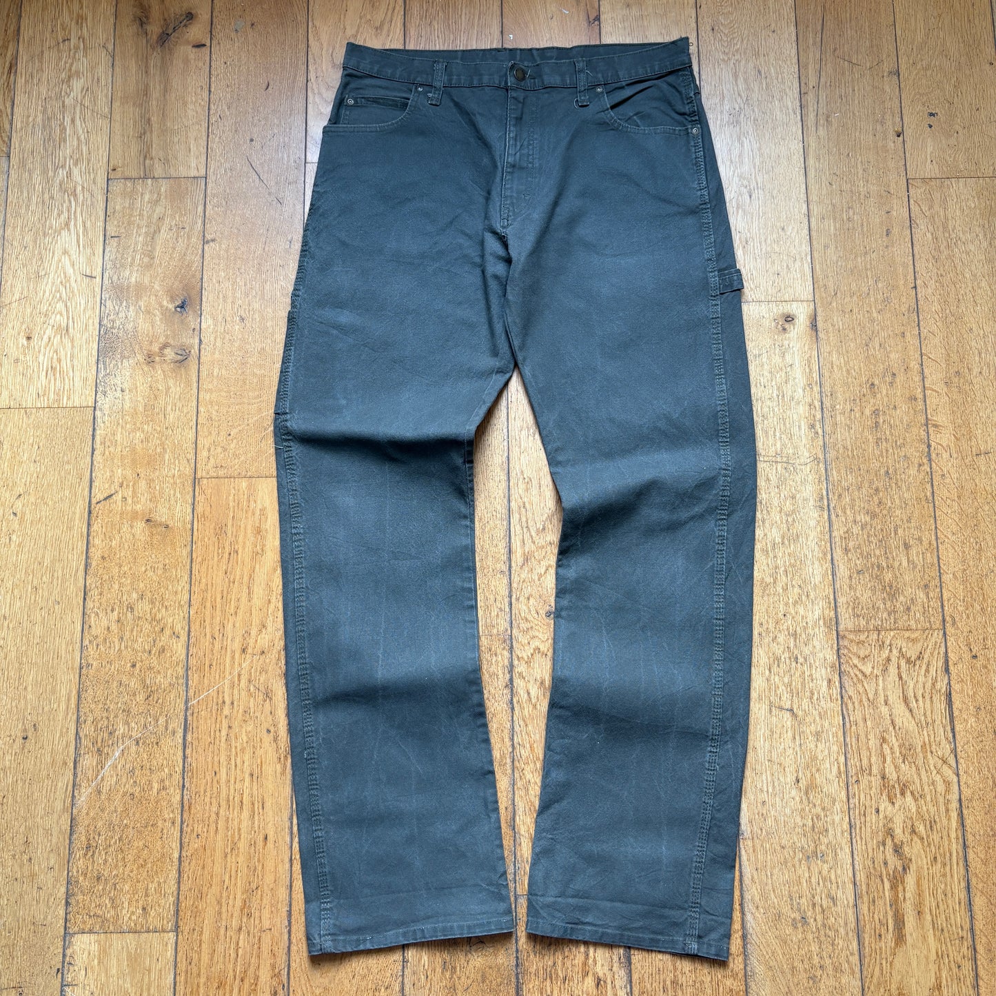Vintage Dickies Workwear Carpenter Baggy Khaki Green Trousers - 34