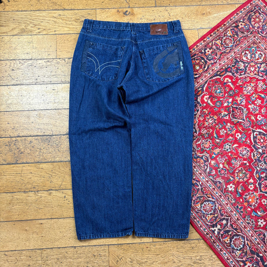 Vintage Ecko UNLTD Blue Embroidered Y2K Hip Hop Baggy Jeans - 38