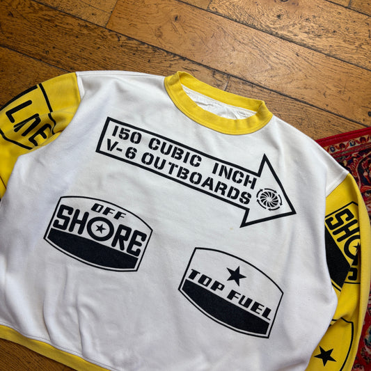Vintage 90s White Yellow Motorsport Boxy Sweatshirt - XL