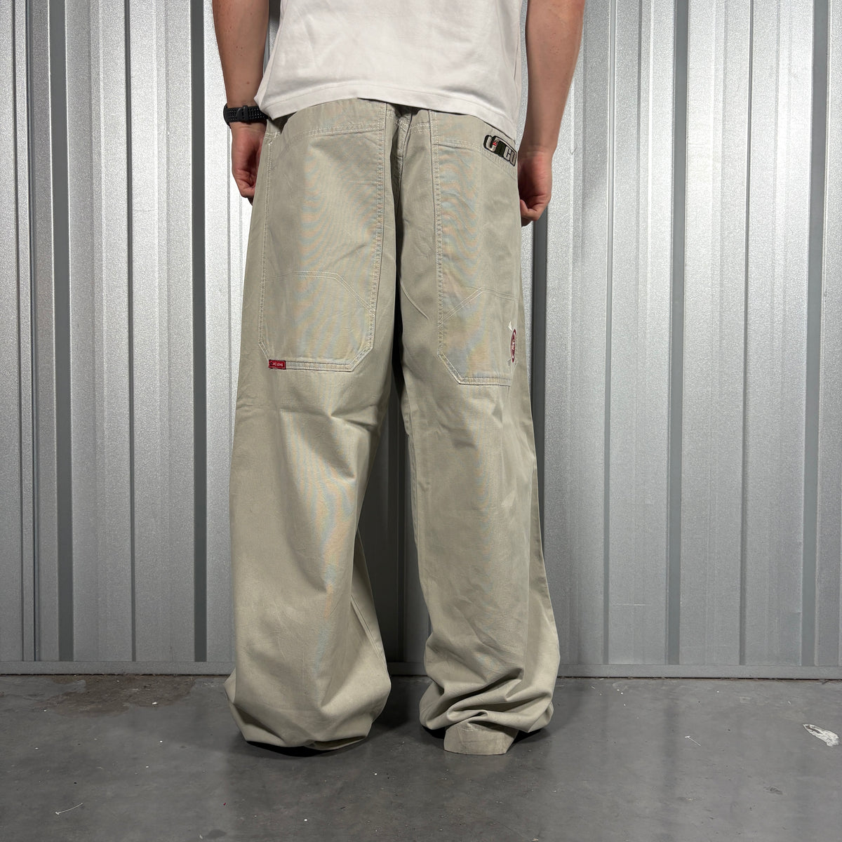 JNCO Cream Chino Baggy Y2K Skate Embroidered Trousers - 36L
