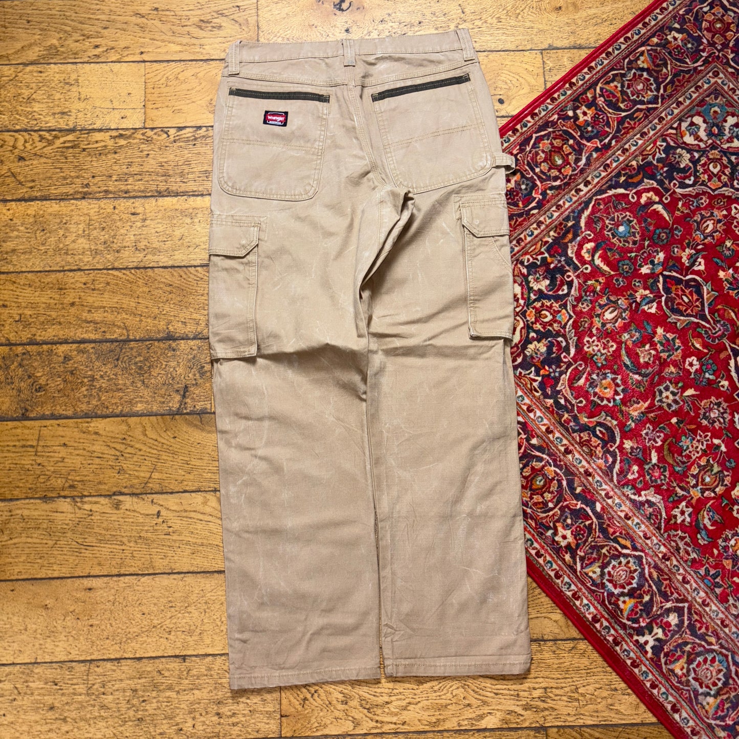 Vintage Wrangler Brown Cream Carpenter Workwear Baggy Trousers - 34R