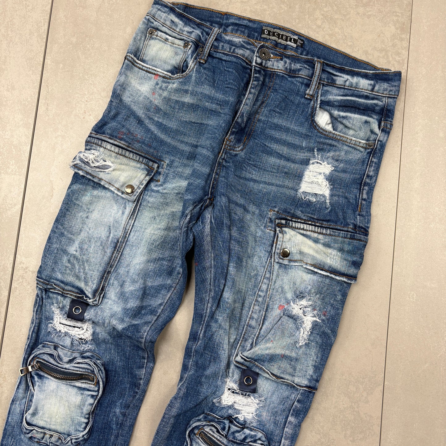 Vintage Blue Hip Hop Cargo Jeans - 34