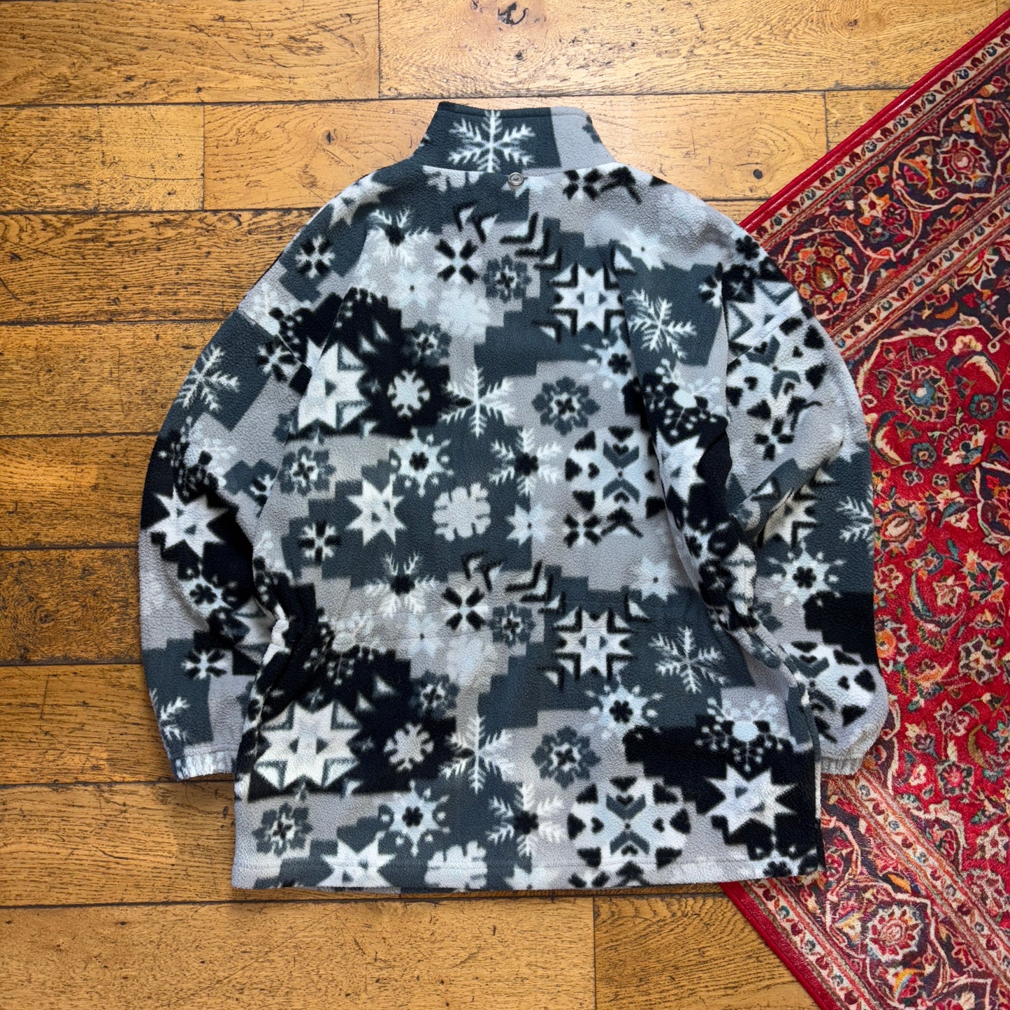 Vintage 90s Grey Crazy Funky Pattern Fleece Sweatshirt - XL