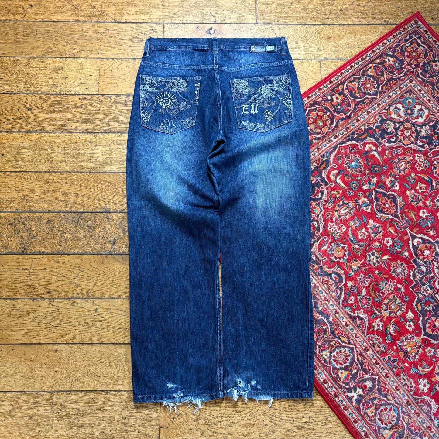 Vintage Ecko Unltd Blue Embroidered Y2K Hip Hop Baggy Jeans - 36