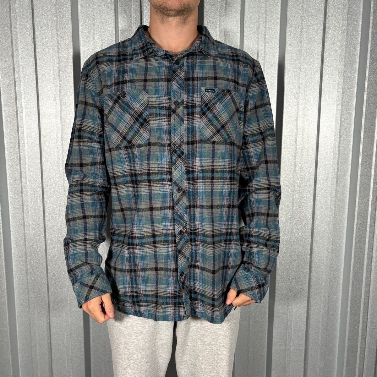 Oneill Blue Check Plaid Flannel Shirt - XL