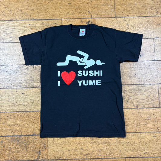 Vintage Funny I Love Sushi Black Graphic T-Shirt - XS