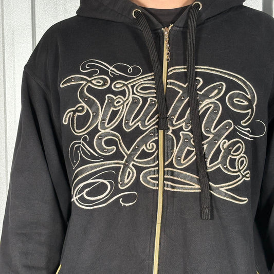 Southpole Black Y2K Embroidered Hip Hop Zip Hoodie Sweatshirt - L
