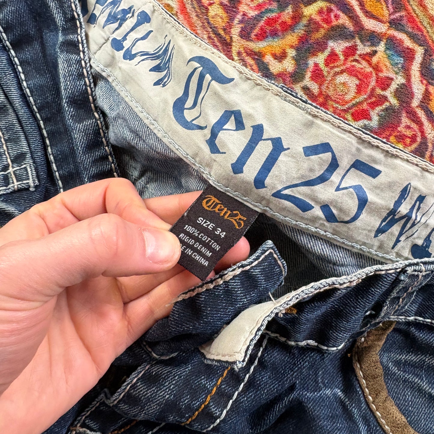 Vintage Blue Embroidered Y2K Hip Hop Baggy Jeans - 38