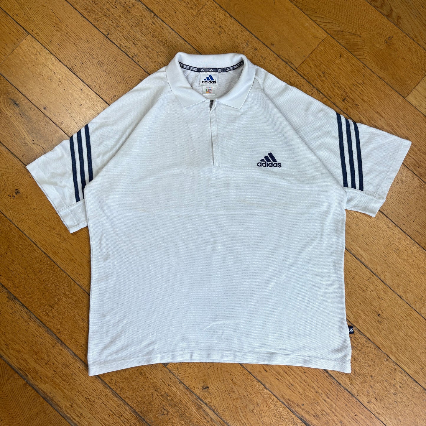 Vintage 90s Adidas White Embroidered Polo Shirt - XL