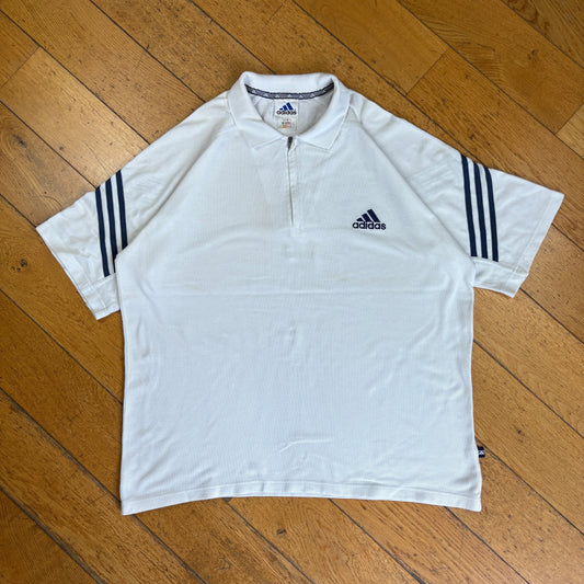 Vintage 90s Adidas White Embroidered Polo Shirt - XL