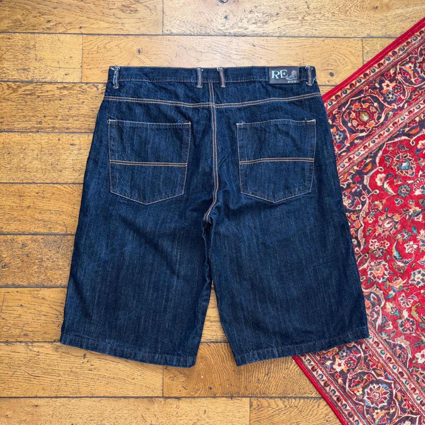 Vintage Embroidered Hip Hop Baggy Navy Shorts Jorts - 40