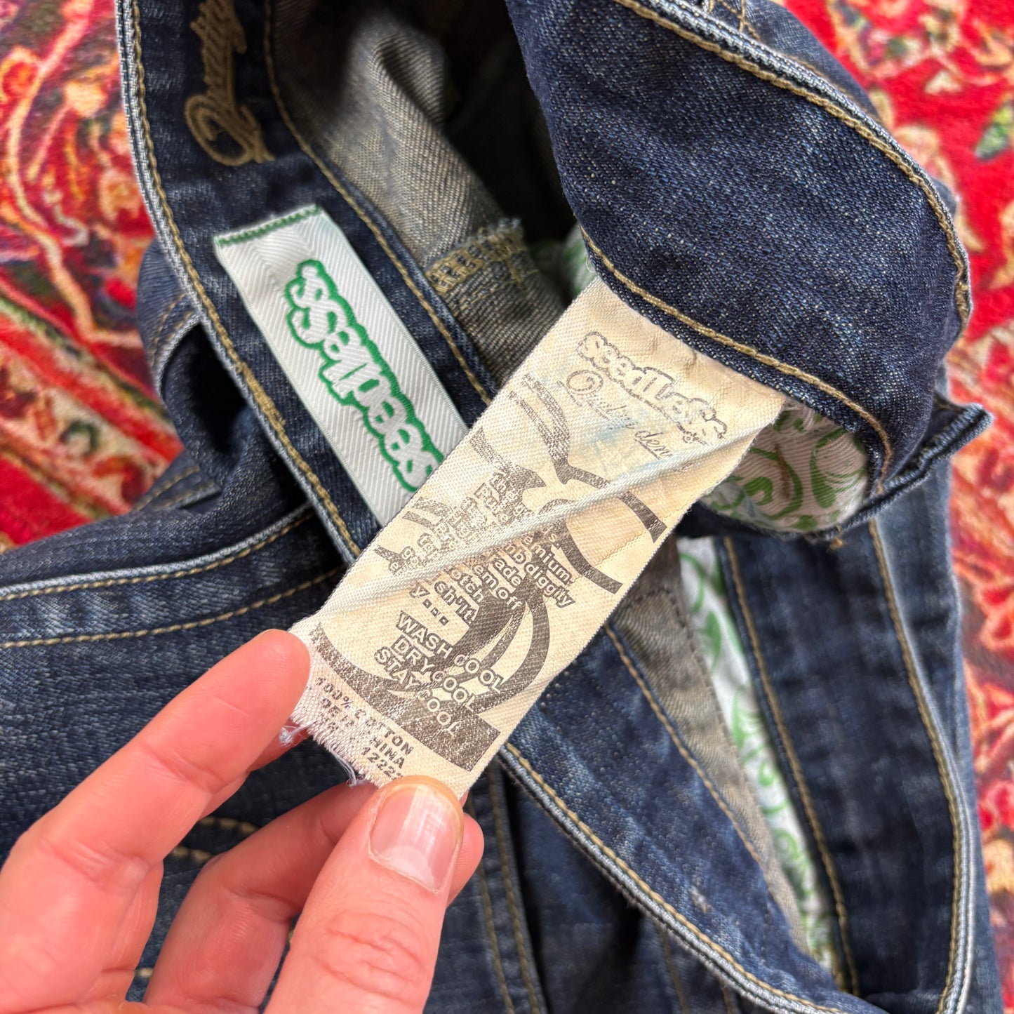 Vintage Seedless Blue Embroidered Y2K Hip Hop Straight Jeans - 32