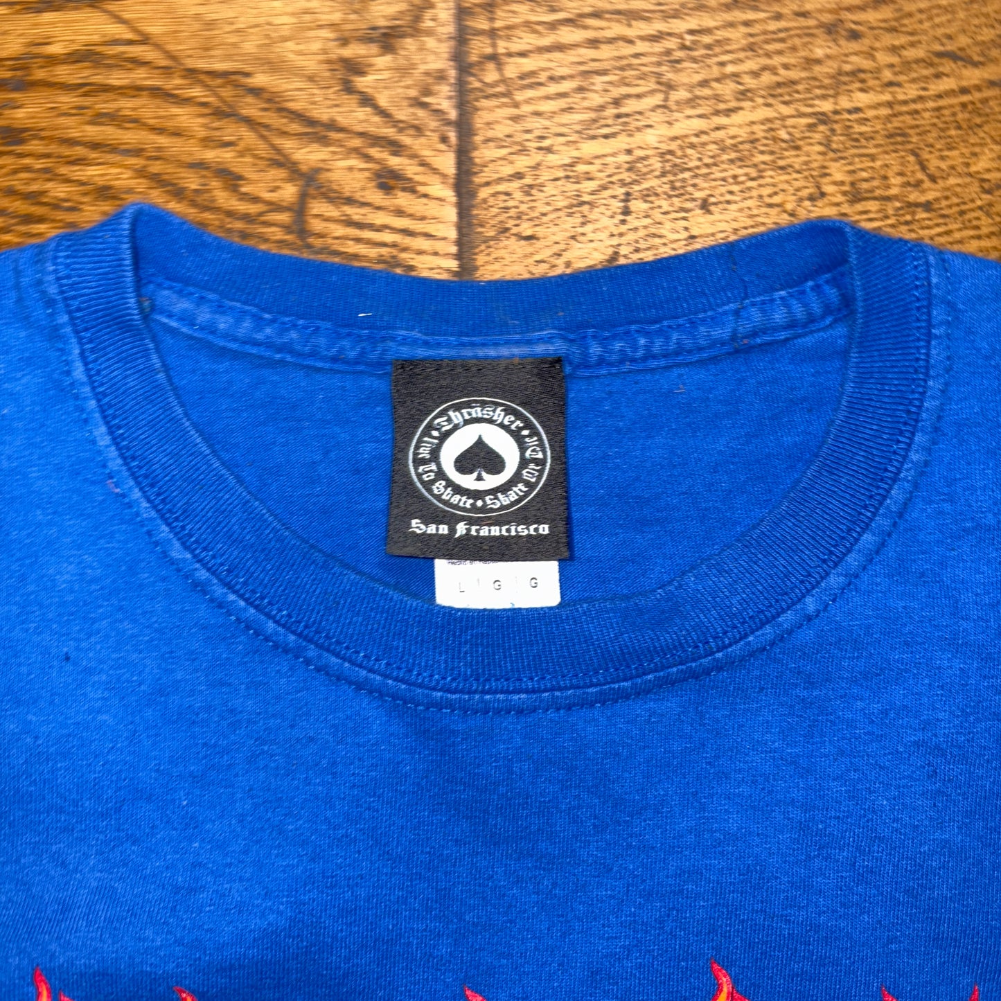 Vintage Thrasher Blue Skate Graphic T-Shirt - M