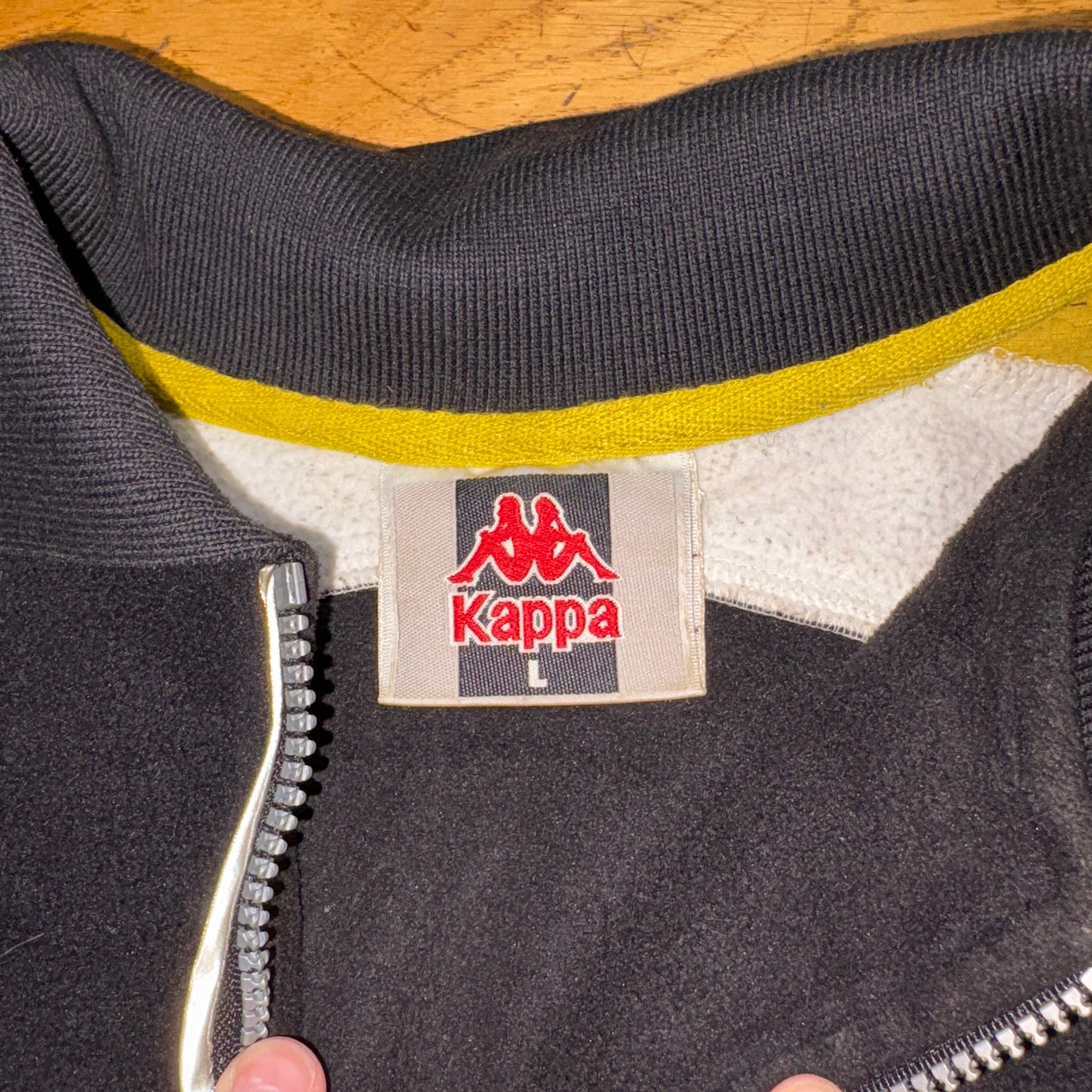 Vintage 90s Kappa Black Yellow Fleece Embroidered Sweatshirt - XL