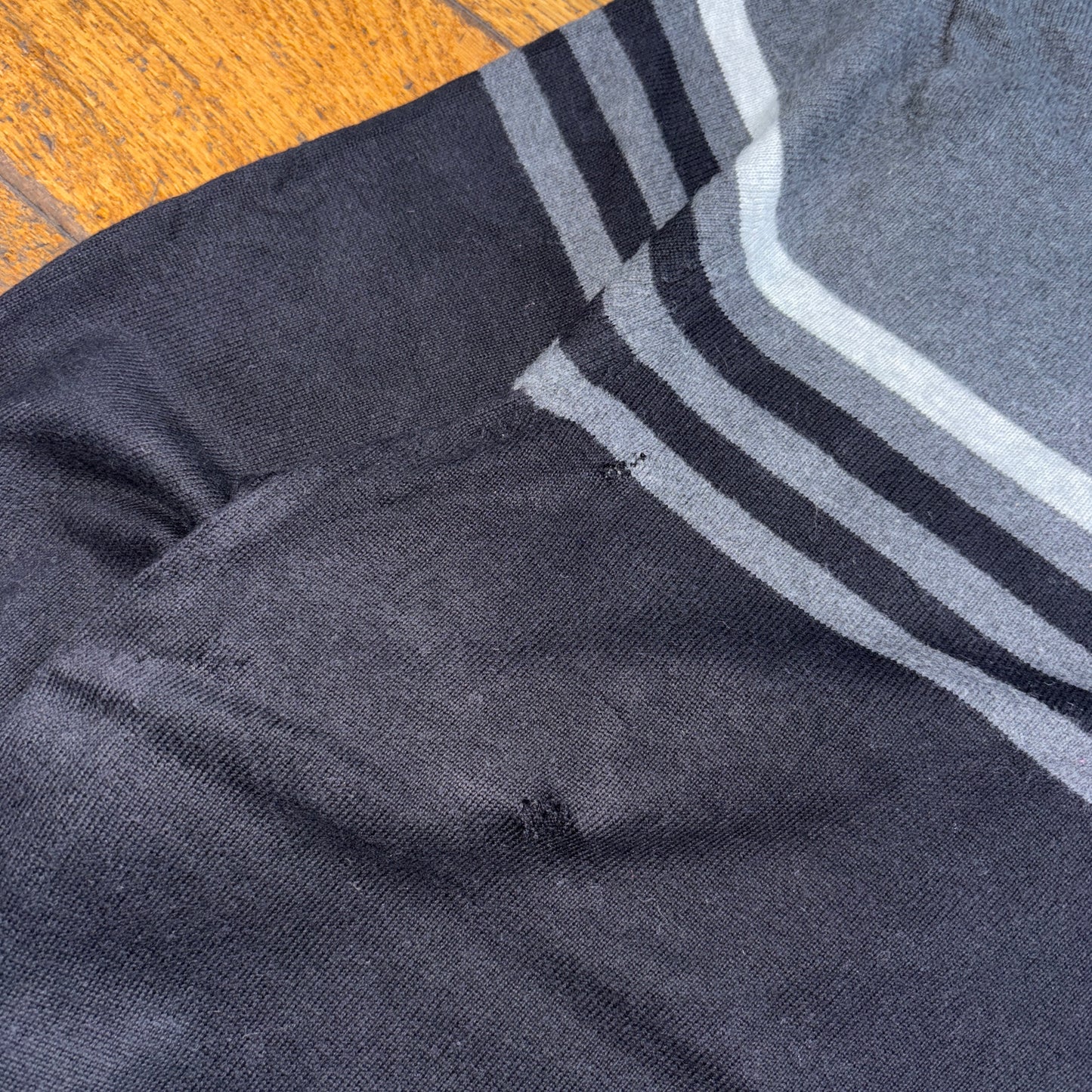 Vintage Nautica Stripe Black Grey Embroidered Knit Jumper - XL