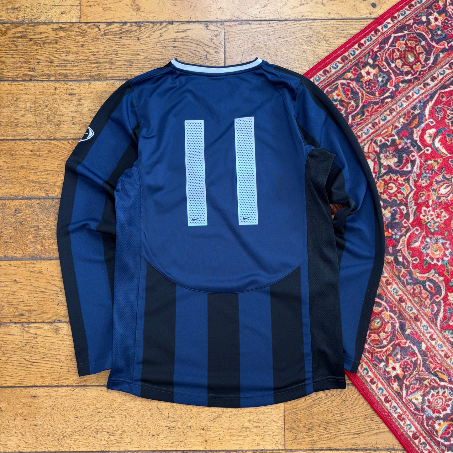 Vintage Nike Embroidered Navy Black Stripe Football Long Sleeve T-Shirt - XS