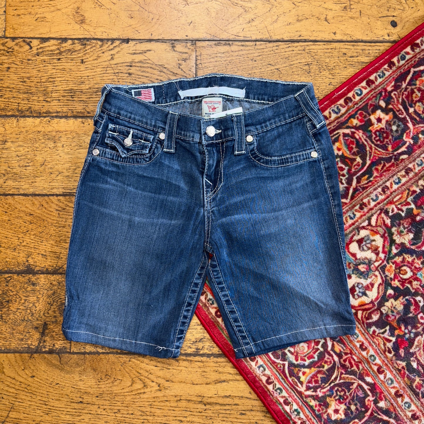 Vintage True Religion Blue Embroidered Y2K Shorts Jorts - 28