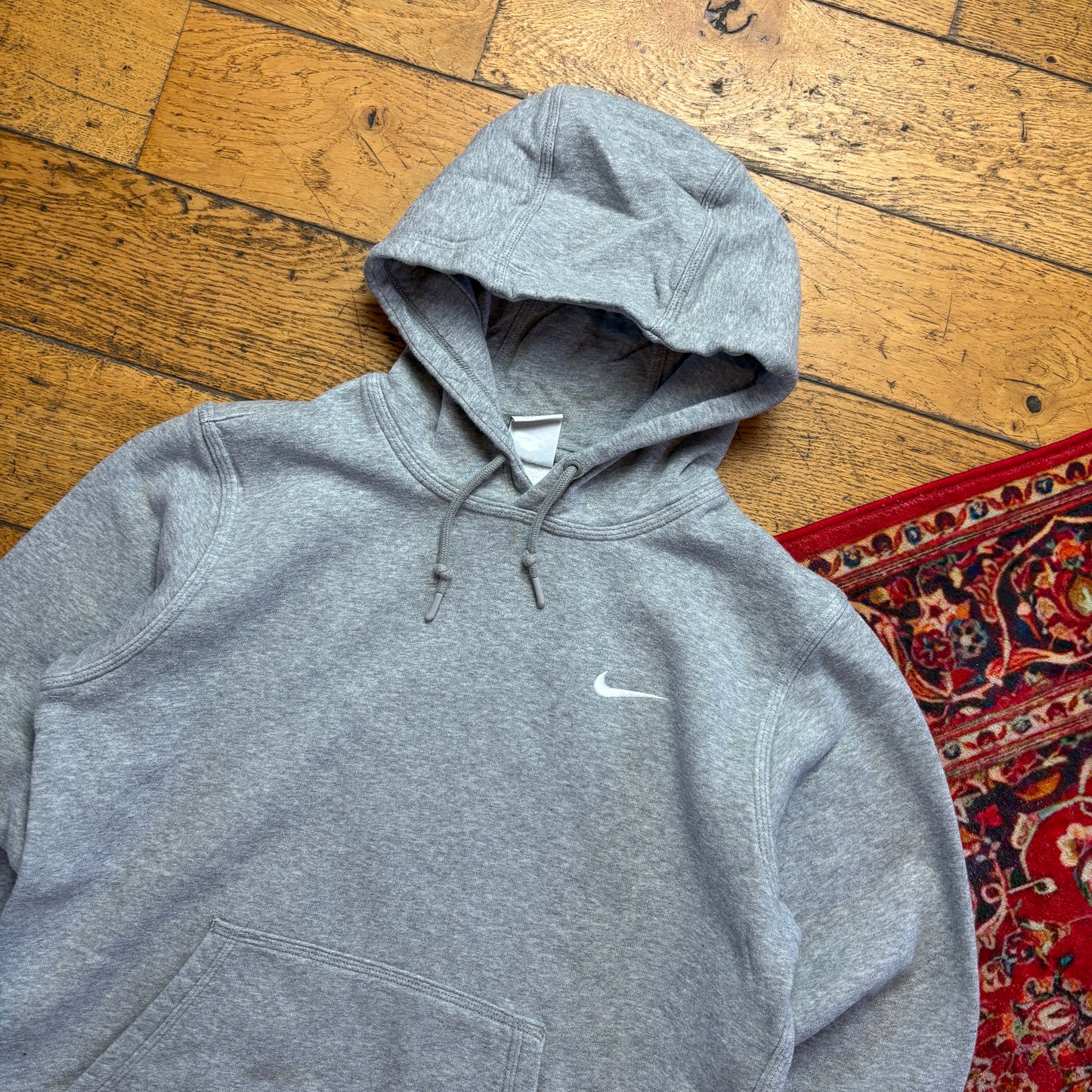 Vintage Nike Swoosh Grey Hoodie Embroidered Sweatshirt - S
