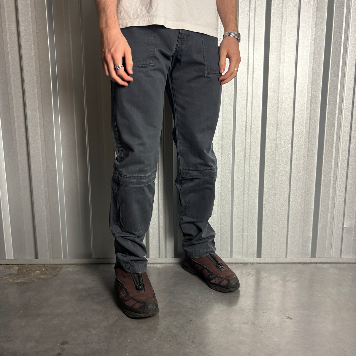 Vintage Navy Grey Cargo Fatigue Y2K Straight Jeans - 32L
