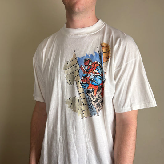 Vintage Marvel Spiderman White Graphic T-Shirt - L