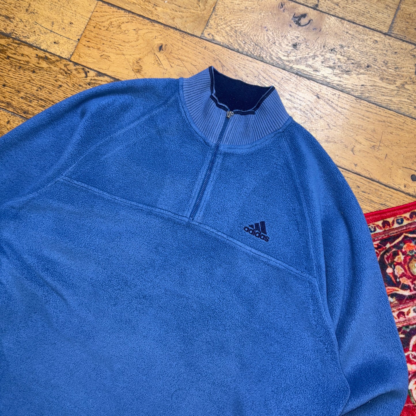 Vintage 90s Adidas Blue Embroidered Fleece Zip Sweatshirt - XL