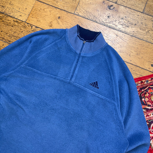 Vintage 90s Adidas Blue Embroidered Fleece Zip Sweatshirt - XL