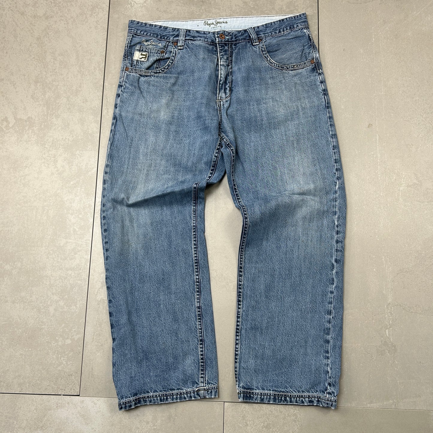Vintage Pepe Jeans Embroidered Hip Hop Baggy Blue Jeans - 38