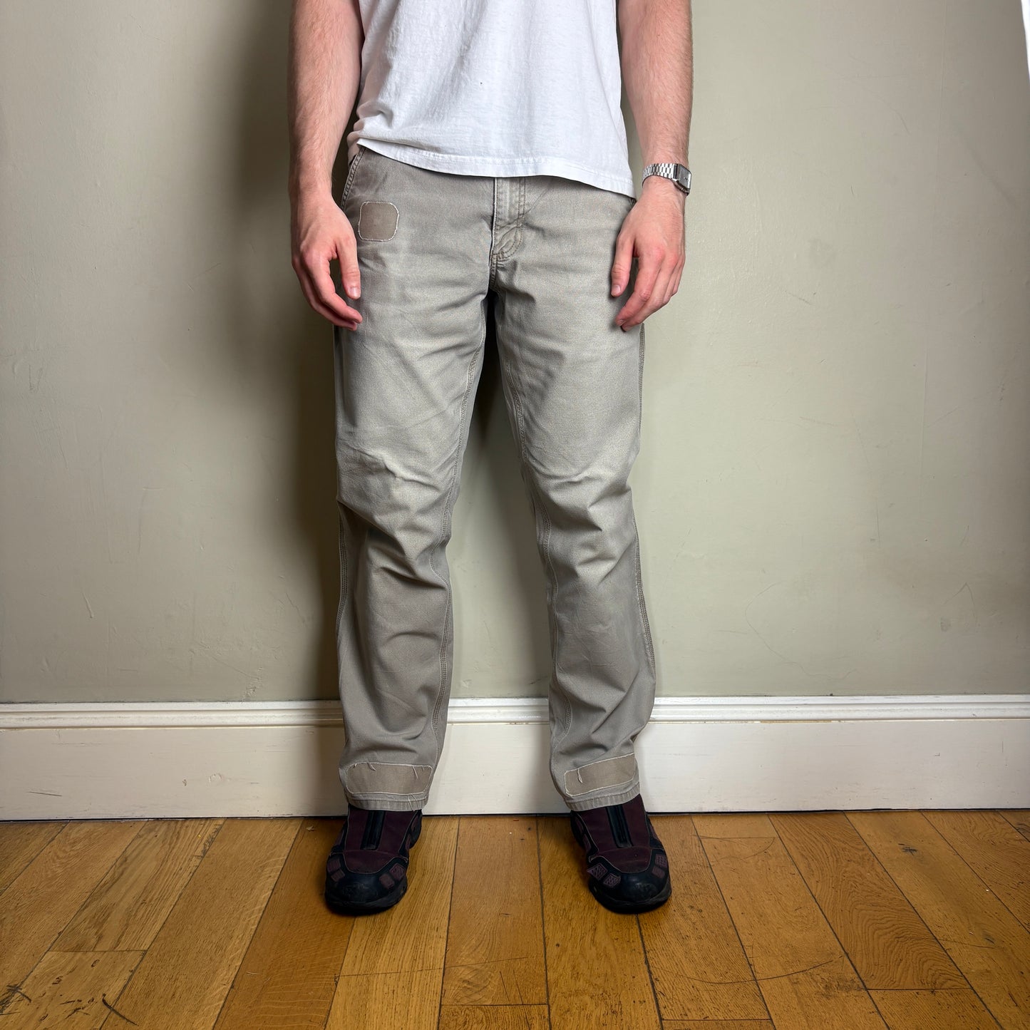Vintage Carhartt Cream Brown Workwear Carpenter Baggy Trousers - 33R