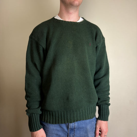 Vintage Ralph Lauren Green Crewneck Knit Embroidered Sweatshirt - XL