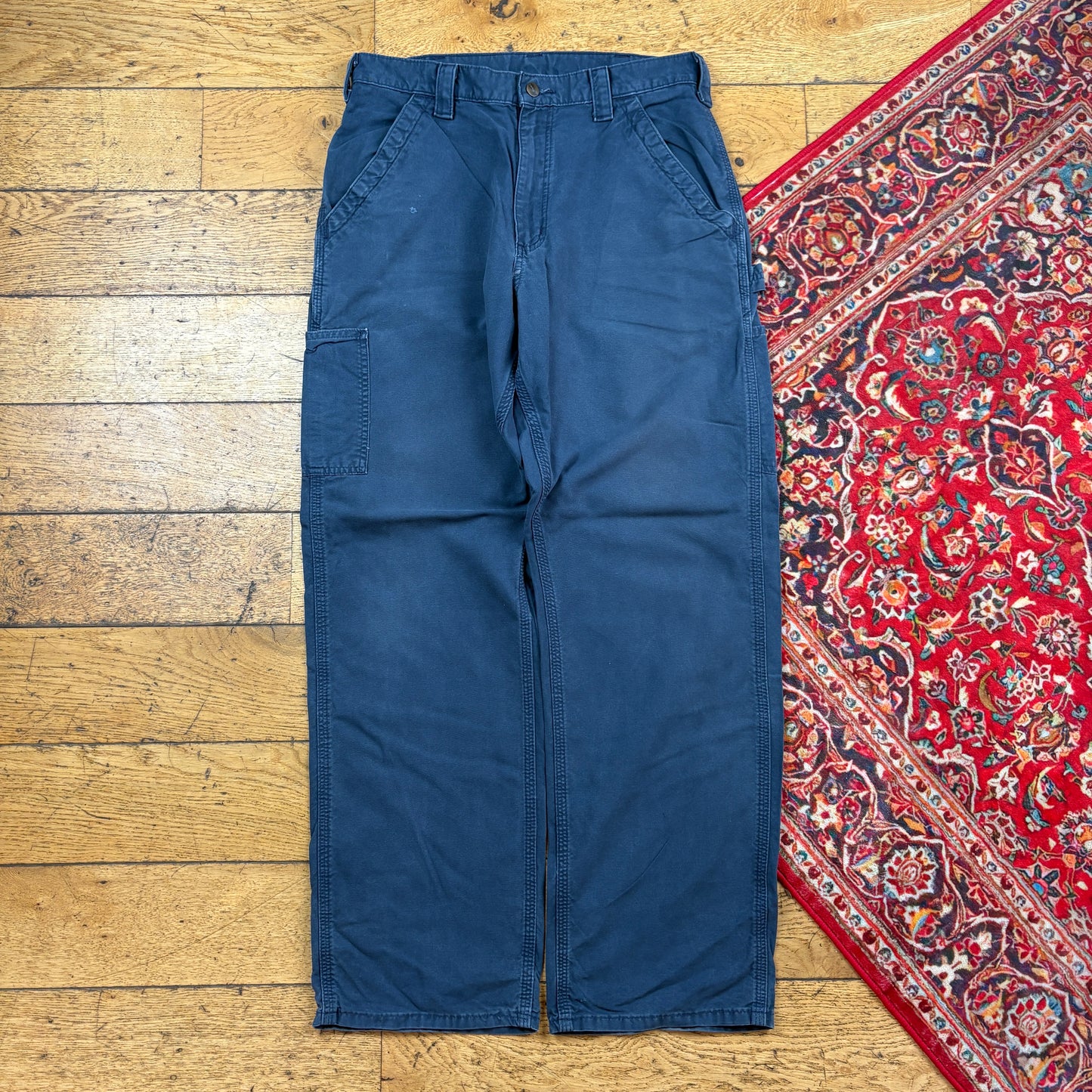 Vintage Carhartt Navy Workwear Carpenter Baggy Trousers - 32
