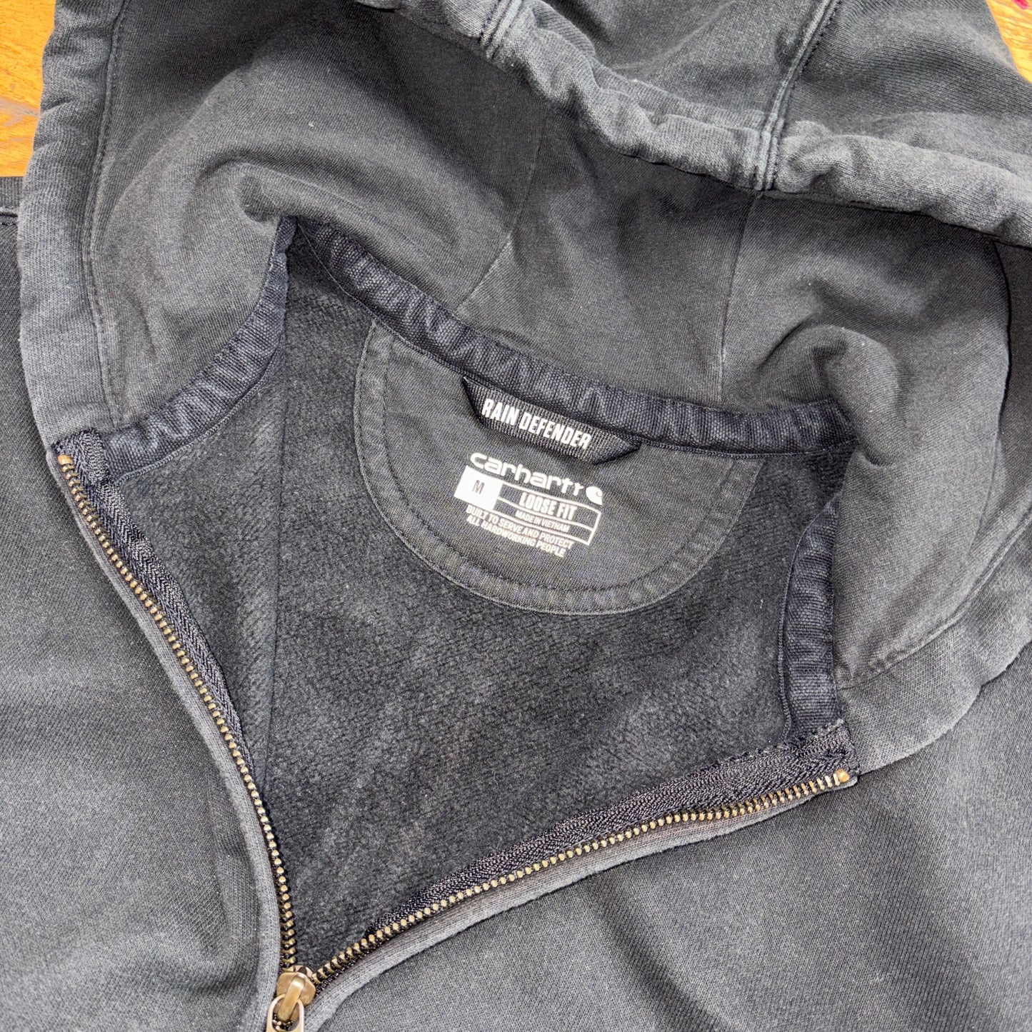Vintage Carhartt Workwear Black Zip Hoodie Embroidered Sweatshirt - L