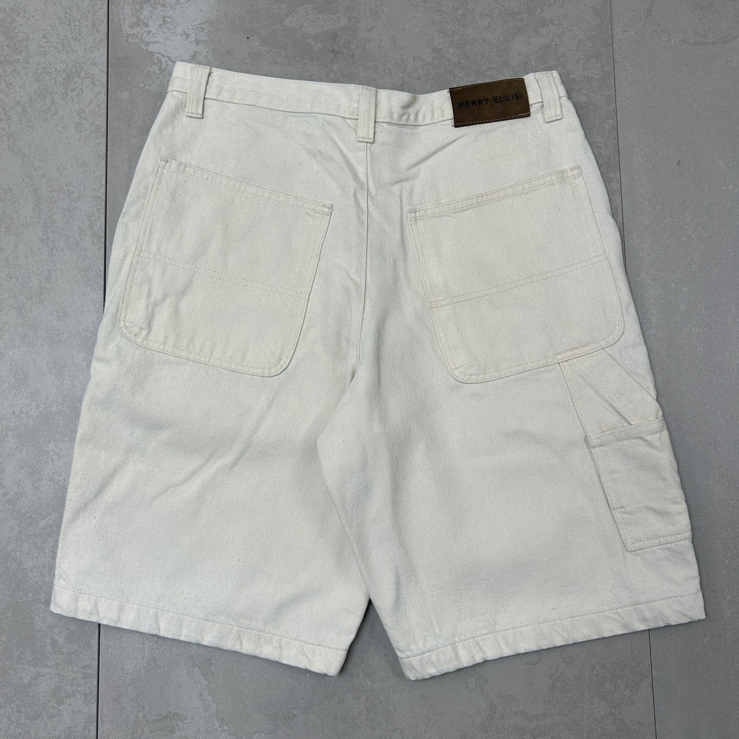 Vintage Perry Ellis Cream Hip Hop Baggy Shorts Jorts - 38