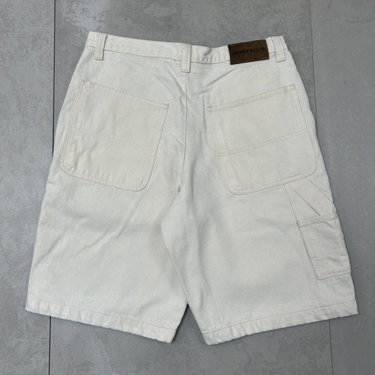 Vintage Perry Ellis Cream Hip Hop Baggy Shorts Jorts - 38