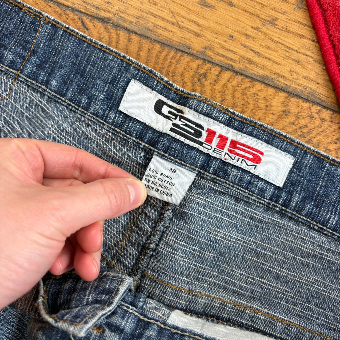 Vintage GS115 Blue Embroidered Y2K Hip Hop Baggy Jeans - 38