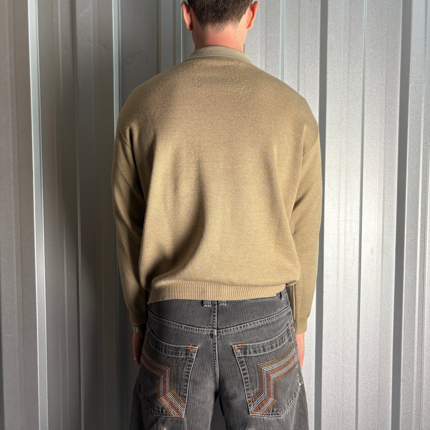 Vintage Cream Rugby Polo Stripe Chunky Knit Jumper - M
