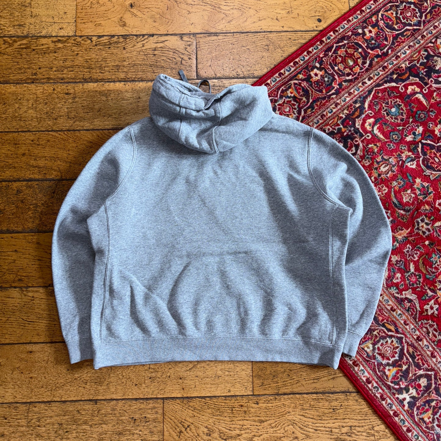 Vintage 00s Nike Swoosh Embroidered Grey Cropped Hoodie Sweatshirt - XL