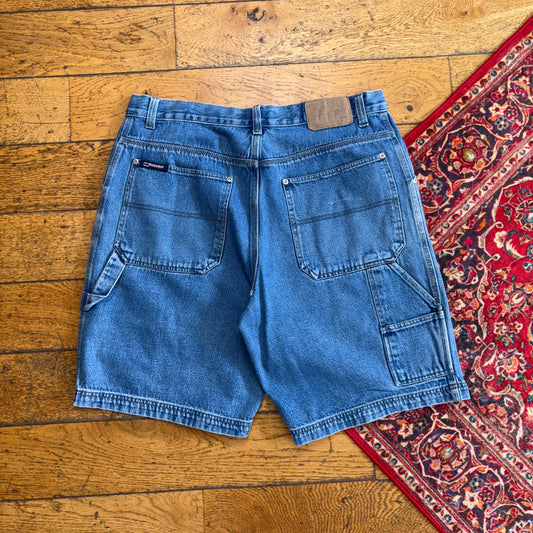 Vintage Bugle Boy Embroidered Hip Hop Baggy Blue Shorts Jorts - 38