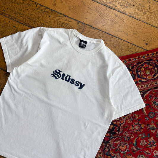 Vintage Stussy White Graphic T-Shirt - S