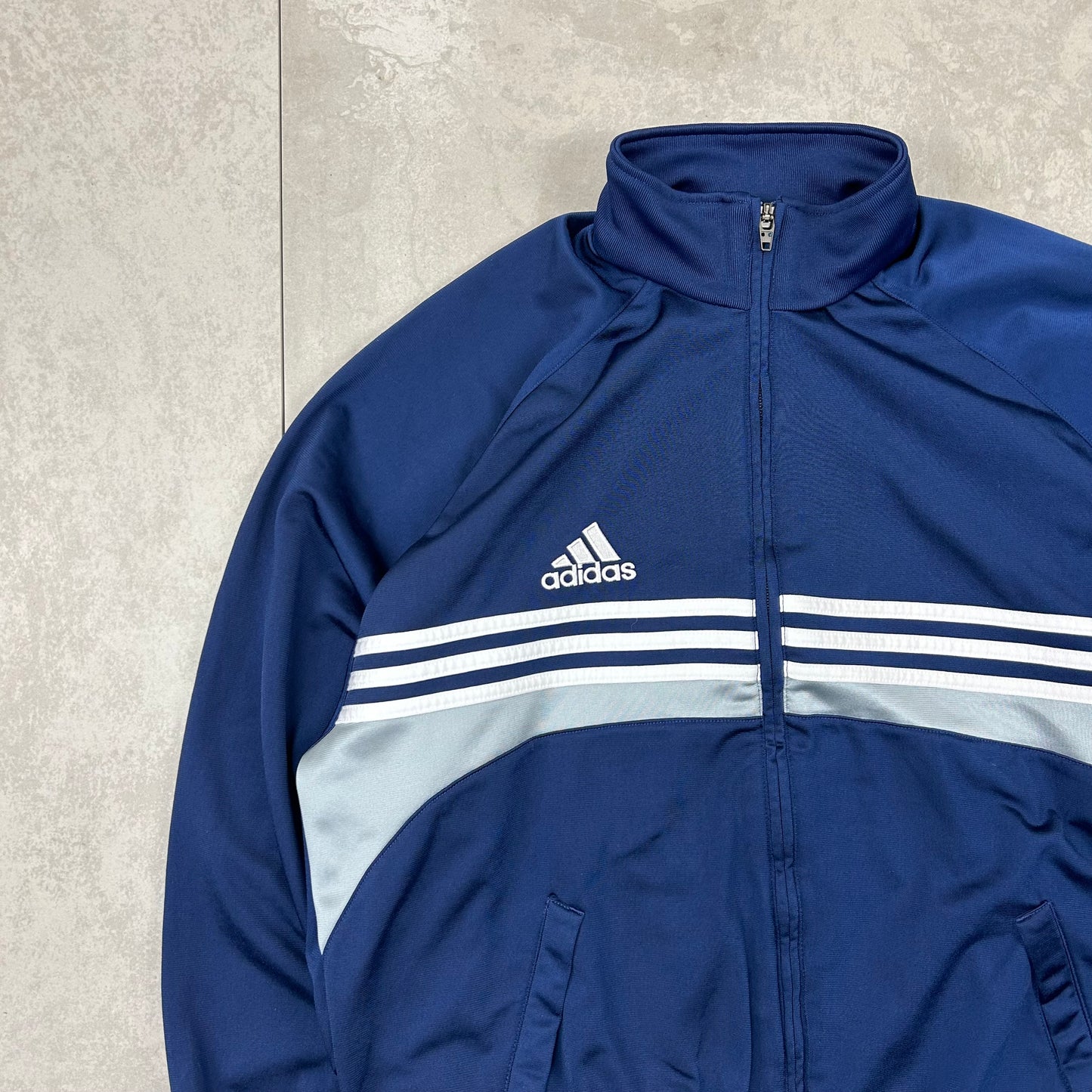 Adidas blue track jacket with tri stripes - Medium