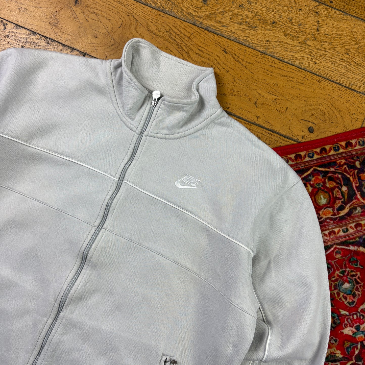 Vintage Nike Light Grey Blue Zip Embroidered Sweatshirt - XL