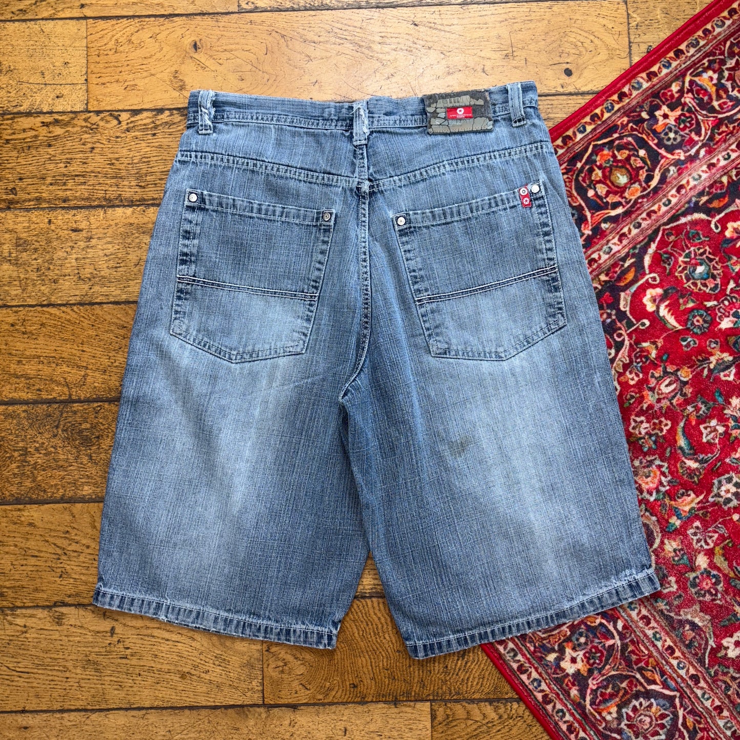 Vintage Southpole Blue Embroidered Y2K Hip Hop Baggy Jeans Shorts Jorts - 36