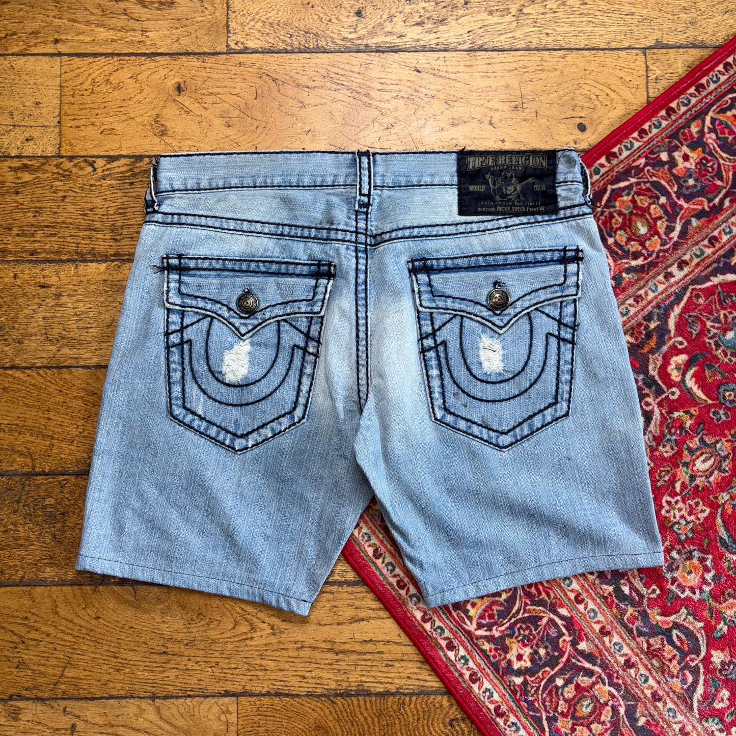Vintage True Religion Blue Embroidered Y2K Shorts Jorts - 40