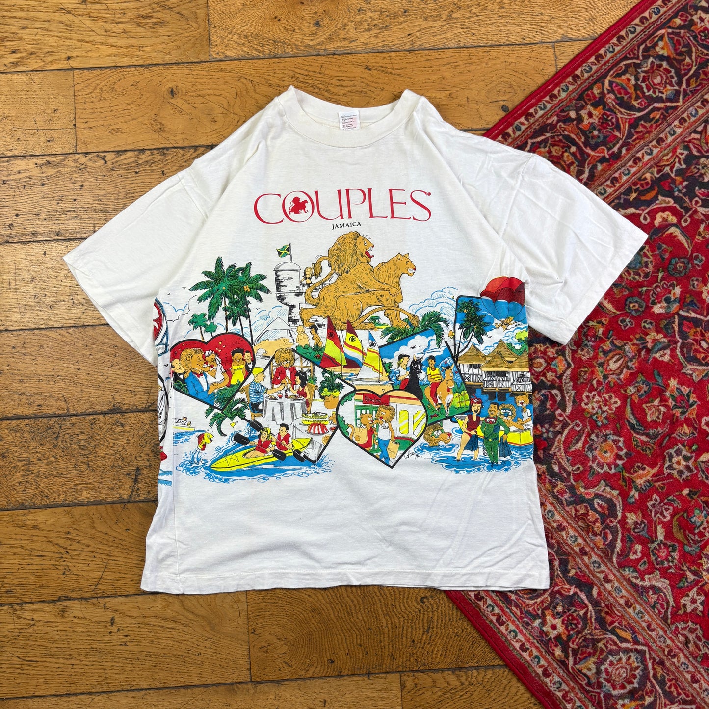 Vintage 1992 Funny Couples White Single Stitch Graphic T-Shirt - S