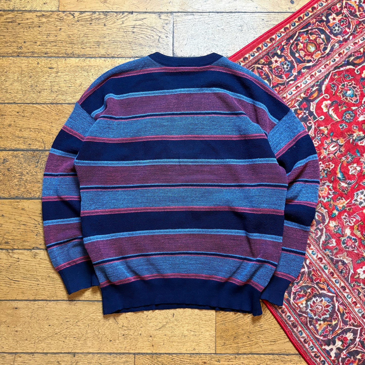 Vintage Chemise Lacoste Blue Stripe Knit Jumper - M