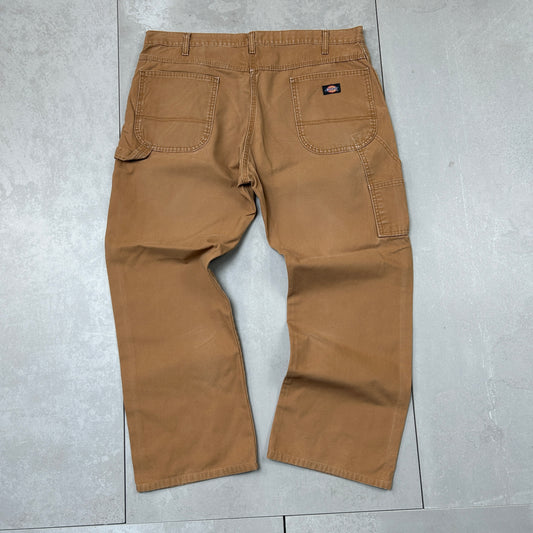 Vintage Dickies Workwear Carpenter Baggy Brown Trousers - 38