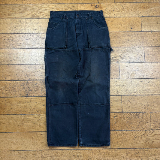 Vintage Dickies Black Double Knee Workwear Carpenter Baggy Trousers - 34