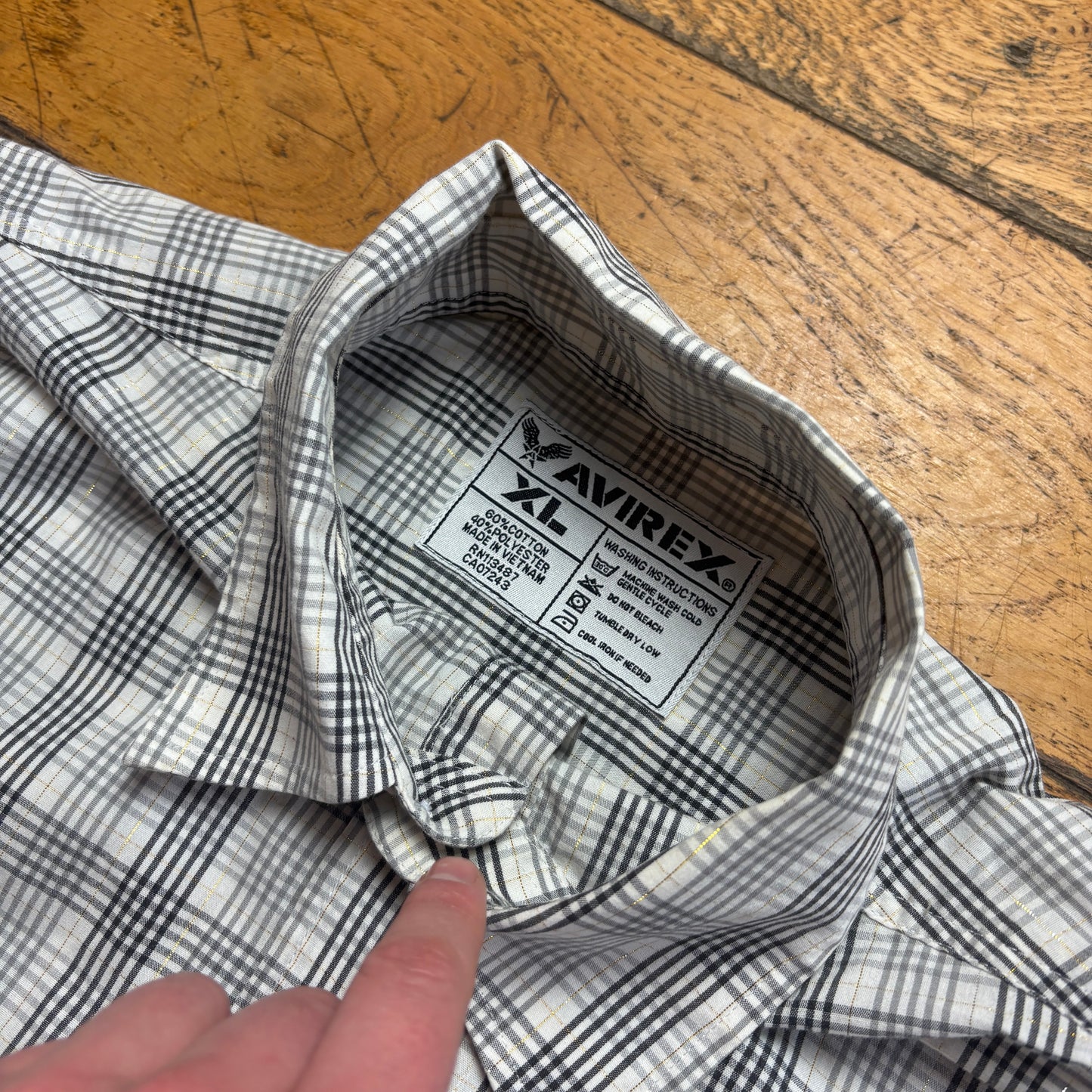 Vintage Avirex Grey White Short Sleeve Check Shirt - XL