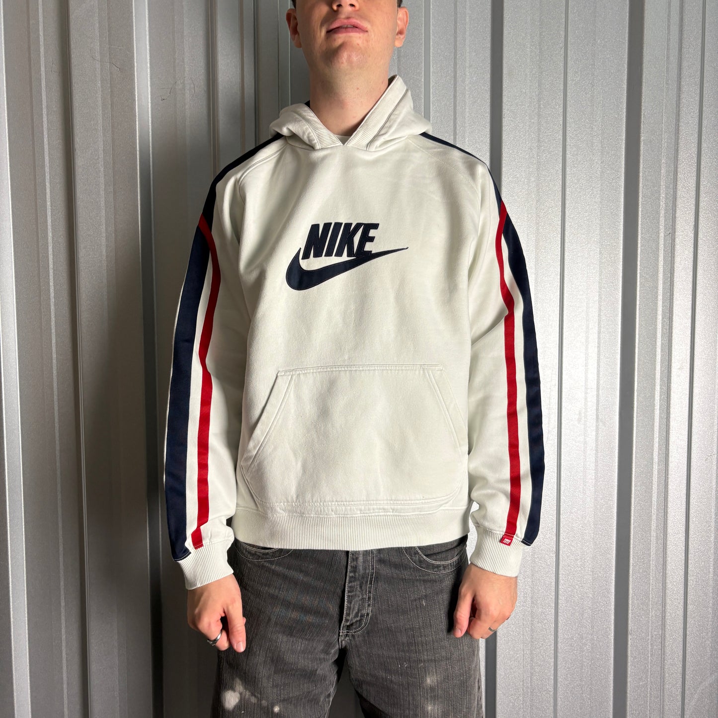 Vintage Nike Y2K 00s White Embroidered Hoodie Sweatshirt - L