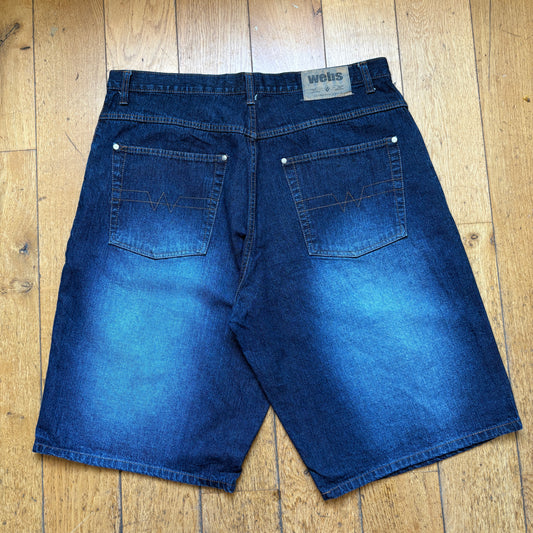 Vintage Webs Embroidered Blue Hip Hop Baggy Shorts Jorts - 38