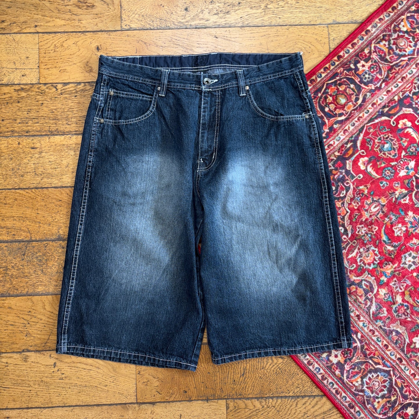Vintage Embroidered Black Hip Hop Baggy Shorts Jorts - 38